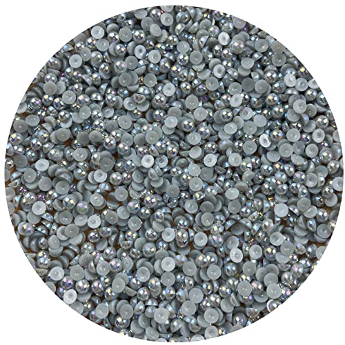2000pcs 3mm Half Pearl for Crafts Flatback Round Half Pearl Beads for Jewelry Making Nail Art Scrapbook Craft Wedding Dress Decoration(Light Gray AB) - color: Light Gray AB, size: 3mm