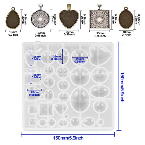 HOMEIDOL Resin Jewelry Molds Pendant Trays Making Kit with 30pcs 5 Styles Metal Pendants and 1pc Silicone Epoxy Casting Mold for Pendant Crafting DIY Gifts - color: 30Pcs Metal Pendant+1 Pc Silicone Casting Molds