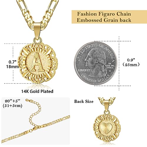 KissYan Initial Necklaces for Women, 14K Gold Plated Round Letter Pendant Capital Monogram Necklace Alphabets from A-Z Figaro Chain Jewelry - color: Gold, style: R