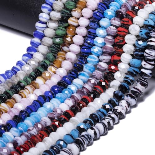 7.5×10mm 50pcs Transparent White Faceted Lampwork Glass Beads for Jewelry Making, Flat Round Handmade Murano Beads for Bracelets, Crafts, Friendship Bracelet Kit, Rosary Making - color: Transparent White
