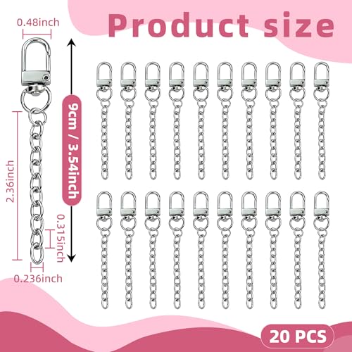 NCIWAN 20 PCS Keychain Making Kit Swivel Snap Hook Lobster Claw Clasps and Extender Chain Silver Metal Keychain Clips with Key Ring Bulk for DIY Craft Supplies Jewelry Key Chain Bags Accessories Gift - color: Silver 20