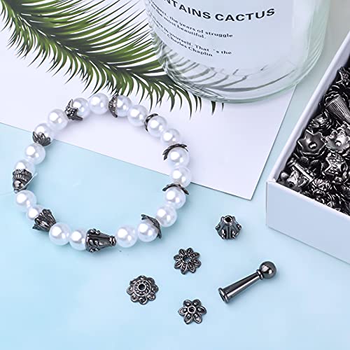 BronaGrand 100 Gram Gun Black Flower Bead Caps Tibetan Alloy Mixed Styles Spacer Beads Caps End Caps Craft Supplies for DIY Earrings Bracelet Necklace Jewelry Making Accessories - color: Gun Black