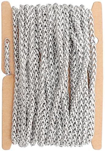 THREENEST 16.4-Feet Width 3mm Stainless Steel Wheat Chains, Permanent Craft Braided BSK Chains for Necklace Bracelet Earring Jewelry Making - color: Stainless Steel, size: Wheat Chains(Width 3mm)