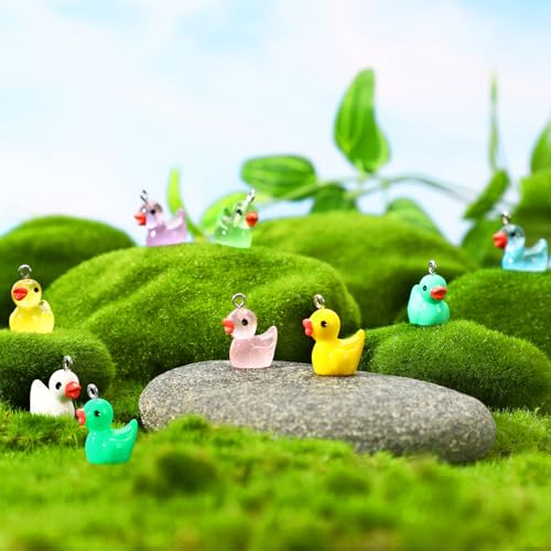 Augshy 64 Pcs Mini Ducks Charms Luminous Resin Ducks Glow in The Dark Duck Beads Tiny Duck Pendant for DIY Bracelet Necklace Jewelry Making Party Supplies, 0.6*0.8inch - style: Duck Style