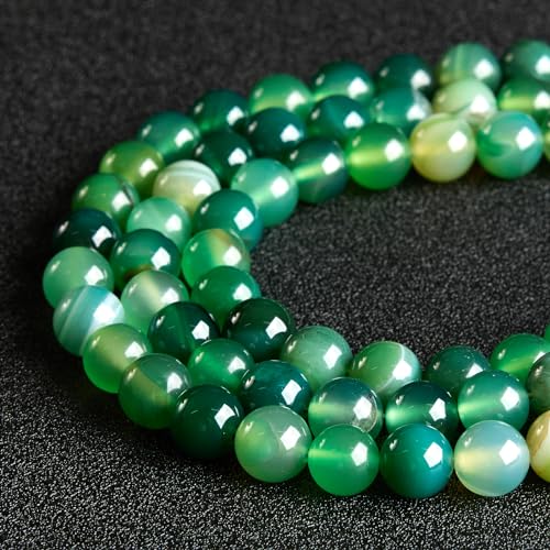 100pcs 10mm Green Stripe Agate Beads Natural Gemstone Beads Round Loose Beads for Jewelry Making - color: Green Stripe Agate, size: 10mm