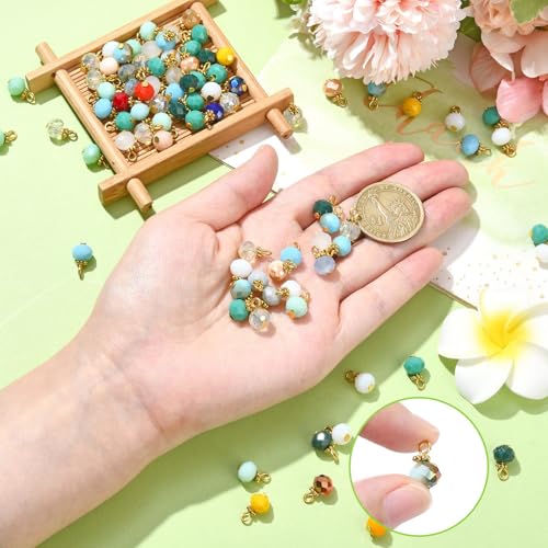 Ipotkitt 100 Pcs Electroplate Glass Rondelle Charms Imitation Jade Crystal Ball Bead Charms Faceted Round Bead Charms for DIY Craft Jewelry Making - color: 100pcs-Rondelle Charms-12x8mm