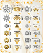 FIVEIZERO 240 Pcs Bead Caps for Jewelry Making, 18 Styles Silver & Gold Flower Bead Caps, Multi-Petal 6mm–16mm for Earrings, Bracelets & Necklaces - color: Antique Gold & Antique Silver