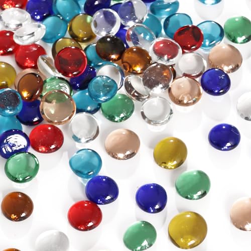 FUTUREPLUSX 1LB Multicolored Flat Glass Marbles, Mixed Glass Beads Vase Filler Mancala Stones Table Scatter Home Decor - color: Multicolor