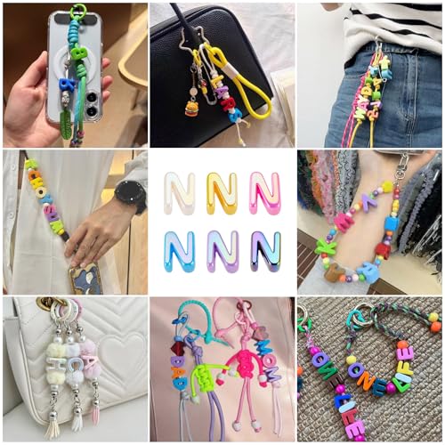 Beadthoven 20pcs Big Letter N Beads Large Hole Bubble Alphabet Acrylic Beads Charm Iridescent Plastic N Shape Loose Chunky Spacers for Jewelry Making Bracelet Necklace Keychains Shoelaces Crafts - color: N
