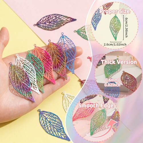 Dazzling Colorful Filigree Charms Hollow Out Multicolor Geometric Filigree Pendants for DIY Jewelry Making Earrings Necklaces Components - color: Leaf-1