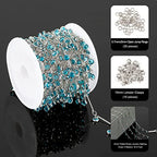 YOUBEIYEE Blue Glass Bead Chains for Jewelry Making, Dangle Crystal Silver Necklace Anklet DIY Chains Bulk with Open Jump Rings and Lobster Clasps - color: Blue Rhinestone
