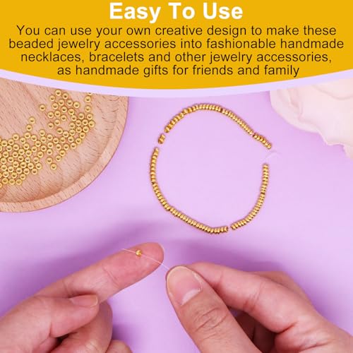 200Pcs 3mm Gold Flat Spacer Beads 18K Gold Plated Loose Beads for Jewelry Making DIY Bracelet Necklace Earring - size: 3mm