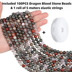 QINJIEJIE 100PCS Dragon Blood Stone Beads 8mm Natural Stone Beads Round Loose Gemstone Bead for Bracelet Beading Crystal Jewelry Making DIY Necklace Earrings 0.32" - color: Dragon Blood Stone, size: 100PCS