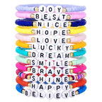 Friendship Bracelets Boho Stackable Bracelets for Women Surfer Heishi Clay Bead Bracelets Stretch Preppy Bracelets Colorful Boho Bracelets for Women - color: 12 pcs JOY