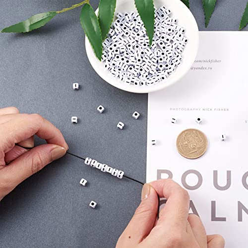 240pcs Opaque Acrylic Letter I Cube Beads White Plastic Alphabet Loose Spacer Square Beads 4-5mm for DIY Name Bracelet Necklace Jewelry Crafts Making Hole: 1.8mm - color: Letter I#White and Black