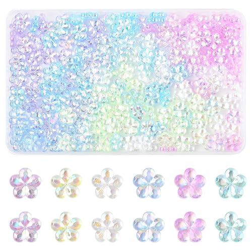 216Pcs Cute Flower Acrylic Beads for Jewelry Making AB Colorful Transparent Spacer Beads for Bracelets Necklace Earrings Making DIY Crafts Gift - color: Multi-colored FlowerA- 216 pcs