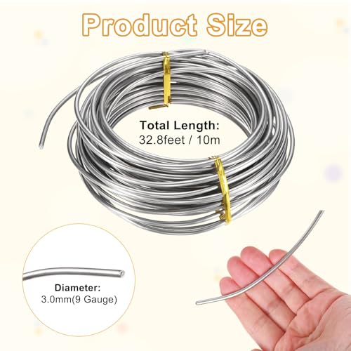 M METERXITY 9 Gauge Stainless Steel Craft Wire, 3.0mm 32.8 ft Bendable Floral Snare Wire for Jewelry Making/Sculpting/Armature Crafting/Floral Bonsai/DIY Crafts - size: 9 Gauge x 32.8 ft