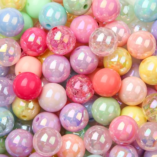 16mm Color Acrylic Beads 100pcs Cute Candy Colors Spacer Beads Loose Beads for DIY Crafting Necklace Bracelet Jewelry Making Keychain (Mix-Color) - color: mix-color