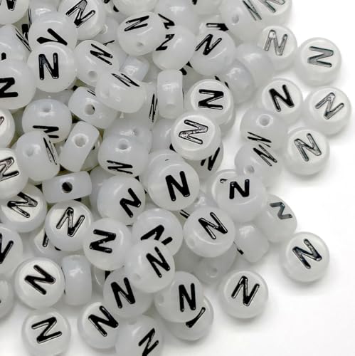 200PCS Letter Beads Glow in The Dark 4x7mm Acrylic Alphabet Letter N Beads for Jewelry Making Bracelet - color: N-200PCS
