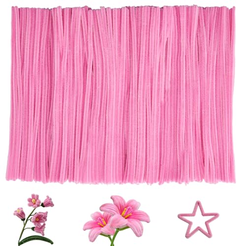 VZF Pink Pipe Cleaners Craft Supplies,Chenille Stems for Art and Craft Projects Creative DIY Decorations,Room Decor,Christmas Ornaments,The Pink Stuff Wrapping Pape,Lovely Girl Toys,Halloween Decor - color: PINK