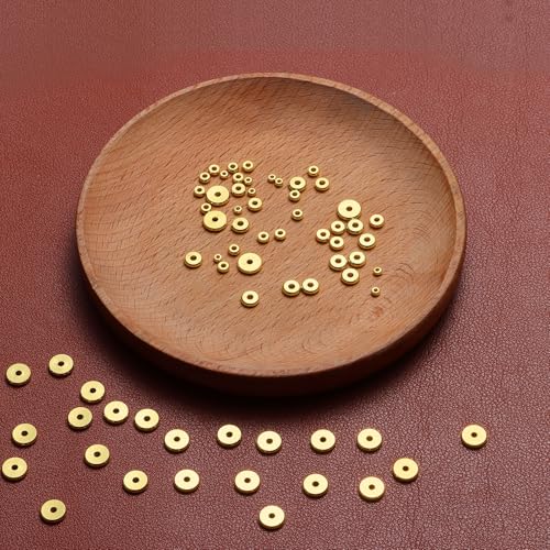 200pcs 18K Gold Plated Brass Flat Disc Spacer Beads for DIY Bracelet, Necklace Jewelry Making (Gold-4mm) - color: Gold-4mm
