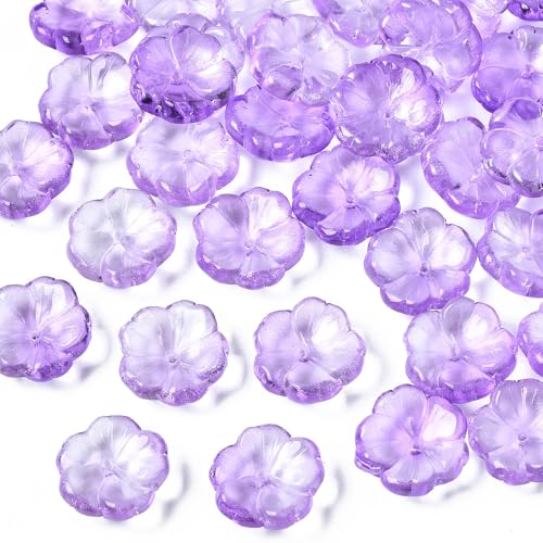 KISSITTY 100pcs Flower Glass Beads Purple Crystal Aesthetic Flowers Drilled Bead Caps Charm Spacers for DIY Necklaces Earrings Bracelets Jewelry Craft Making for Women - color: Purple