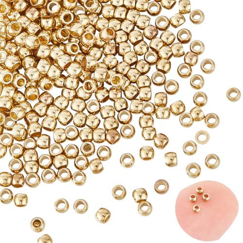 UNICRAFTALE 300Pcs Surgical Stainless Steel Crimp Beads Rondelle Spacer Beads Golden Small Beads Knot Crimp Covers End Tip Metal Beads for DIY Bracelet Jewelry Making 1mm Hole