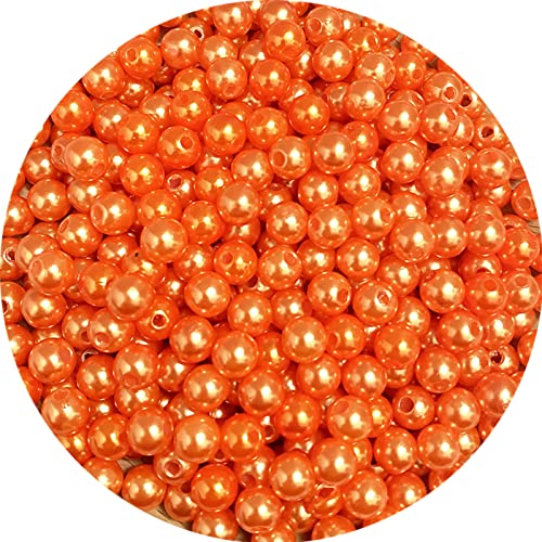 400pcs 8mm Pearl Beads Satin Luste Round Loose Plastic Pearl Craft Beads for Jewelry Making Earring Bracelet Necklace Key Chains Sewing Crafts Decoration (Orange) - color: Orange, size: 8mm