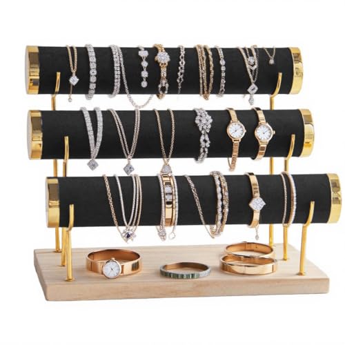 3 Tier Bracelet Holder Display Detachable Beige Velvet Bracelet Holder Jewelry Holder Organizer for Bracelet Necklace Watches Rings - color: Y-type Suede Black