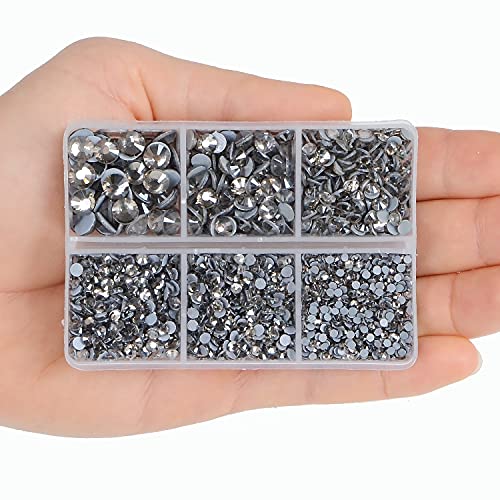 4000Pcs Mixed Size Hot Fix Round Crystals Gems Glass Stones Hotfix Flat Back Rhinestones (Black Diamond) - color: Black Diamond, size: 4000 Count (Pack of 1)