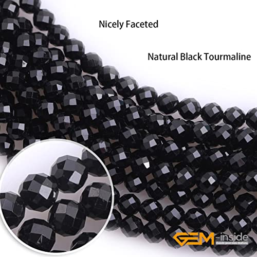 GEM-Inside 2mm Natural Stone Black Tourmaline Faceted Spacer Small Beads for Jewelry Making 15" - color: Black Tourmaline, size: 2mm