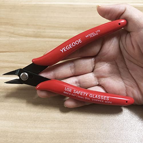 Micro Wire Cutters 10 Pack, YEGEOOE 170 Precision Diagonal Cutting Pliers, 5Inch Mini Wire Flush cutters, Nippers, Shear Cutters, Wire Snips, Small Side Cutters for Electronics Crafts Jewelry, Red - style: 10pack flush wire cutters red