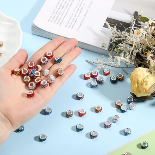 uxcell 50Pcs European Large Hole Beads, Rhinestone Craft Bead Crystal Charm Spacer Beads for Pens Bracelet Making Necklace DIY Craft, Dark Purple - color: Dark Purple