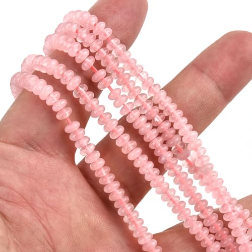 152pcs 4x2mm Natural Rose Quartz Disk Rondelle Spacer Stone Semi Precious Gemstone Loose Beads for Jewelry Making 15 Inch - color: Rose Quartz