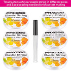 Elastic Thread for Jewelry Making, Paxcoo 6 Rolls Beading String for Bracelet Making, Clear Jewelry String Bracelet String with 2 Pcs Beading Needles for Bracelets and Jewelry Making (Assorted Sizes) - style: Crystal Clear
