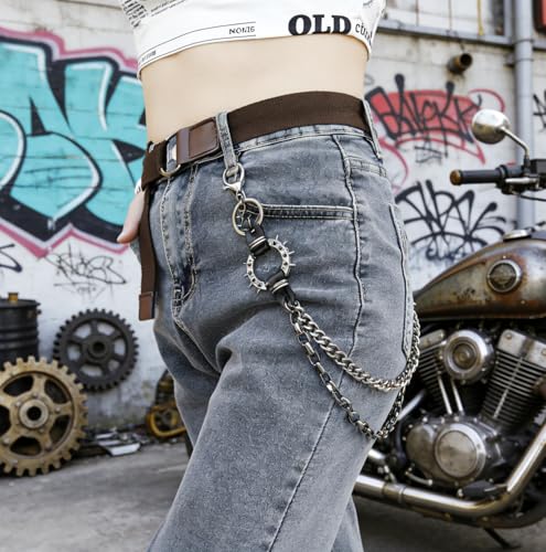 Layered Punk Pants Chain for Men Women, Gothic Hip Hop Jean Chain Wallet Chain Biker Trouser Chain, Goth Emo Fashion Keychain Accessories - color: 2L-Black Spiked