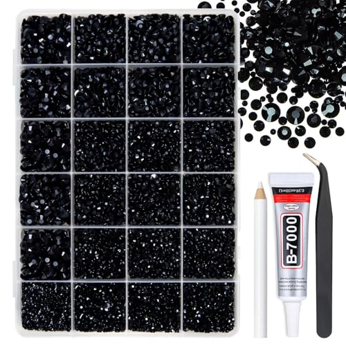 qiipii Pure Black Jelly Resin Flatback Rhinestones w B7000 Jewelry Glue for Bedazzling Crafting 2mm 3mm 4mm 5mm 6mm Flatback Gems Diamonds Bedazzler Kit Charms for Nails Face Eyes Makeup Tumblers DIY - color: Black/Coffee, size: Jelly Ab