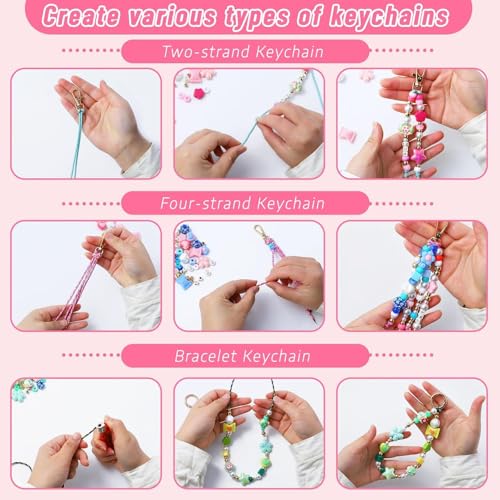 Wurosi 865 Pcs Bead Keychain Kit, DIY Bead Keychain Making Kit, Bag Charm Kit with Acrylic Heart Flower Alphabet Beads Key Chain Supplies for Jewerly Making Kit - color: 865 Pcs Bead Kit
