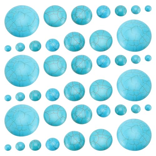 PH PandaHall 7 Sizes Synthetic Turquoise Cabochons, 84pcs Flat Round Gemstone Tiles Blue Turquoise Cabochons Beads for Bracelet Necklace Earring Cameo Carfts Jewelry Making, 6/8/10/12/18/20/30mm - size: 6/8/10/12/18/20/30mm