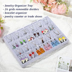 2 Pcs 24 Grid Stackable Jewelry Organizer Tray with Removable Dividers Ice Velvet Jewelry Display Showcase Tray for Necklace Earring Ring Bracelet Holder(Grey Velvet) - color: Grey Velvet
