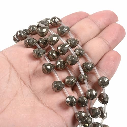 10mm Natural Pyrite Faceted Teardrop Briolette Healing Gemstone Bead Loose Beads for Jewelry Making Strand 15 Inch - color: 10mm Pyrite