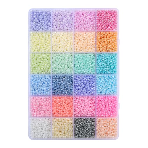 12500pcs John Bead Assorted Glass Seed Beads 8/0, 24 Rainbow Vibrant Pastels Colors Round Bead for DIY Crafts Jewelry Making Bead Box - color: Vibrant Pastels
