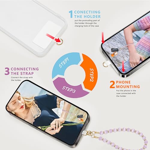 Marble Beaded Phone Wrist Strap,Detachable Phone Bracelet Strap with Tether Tab,Hands-Free Wristlet Strap (Purple Cat's Eye) - color: Purple Cat's Eye