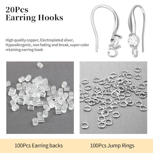 220PCS Earring Findings for Jewelry Making, Silver Earring Hooks with Cubic Zirconia Hypoallergenic Fish Hooks for DIY Earrings - color: Silver-Big Cubic Zirconia Earring Hooks