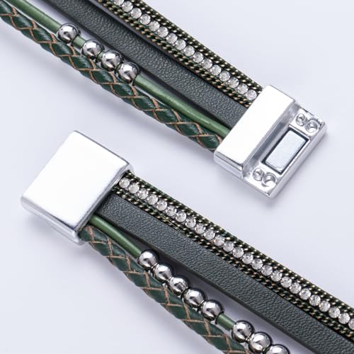 FANCY SHINY Mothers Day Gifts Boho Leather Wrap Bracelet Stackable Infinity Chunky Cuff Bracelets Western Hippie Outfits Jewelry Valentine Gifts for Women - color: Olive Green
