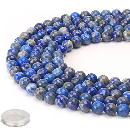 70PCS Natural 8MM Healing Gemstone, Lapis Lazuli Energy Stone Round Loose Beads, Semi-Precious Crystal Beads with Free Elastic String for Jewelry Making DIY - color: Lapis Lazuli