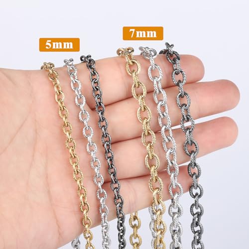 16.5 FT Stainless Steel Textured Rolo Cable Chains Roll, 5mm 304 Stainless Steel Circle Cable Link Chain Bulk Spool for Jewelry Making DIY Craft - color: Stainless Steel, size: 5mm width