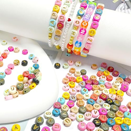 200PCS Round Letter Beads,4x7mm Color Acrylic Alphabet Beads Vowel Letter A Beads with Letters for Bracelet Making Necklace Keychain Jewelry DIY (Letter A) - color: Letter A