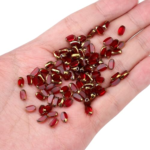 Glass Rice Beads Clear Wine Red 4x6mm 50pcs Faceted Oval Golden Edge Crystal Loose Beads for DIY Craft Jewelry Making - color: Clear Wine Red