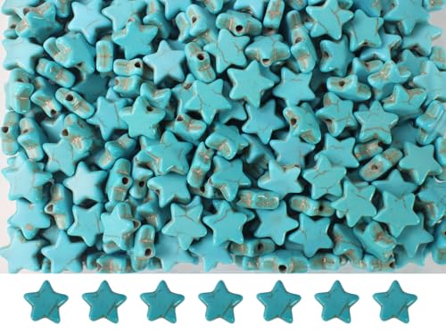 300pcs Turquoise Star Beads for Jewelry Making Natural Stone Lanyard Spacer Beads for Garland Keychain DIY Handmade Craft Necklace Bracelet Supplies - color: Turquoise Star
